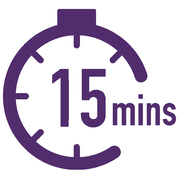 an icon image of a clock showing 15 minutes