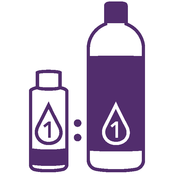 an icon image of a developer bottle and color bottle showing 1 to 1 mixing ratio